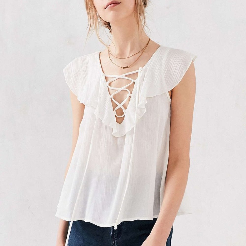 URBAN OUTFITTERS KIMCHI BLUE LACE UP BLACK BLOUSE